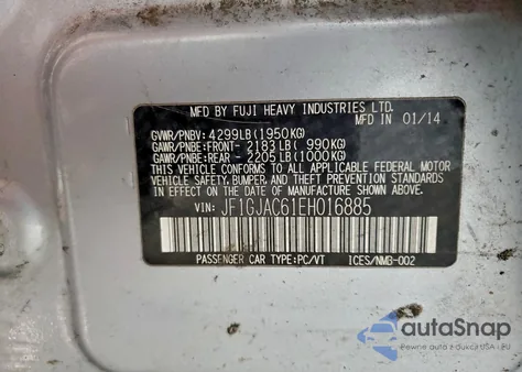 2014 Subaru Impreza Premium из США, поврежденный, VIN JF1GJAC61EH016885